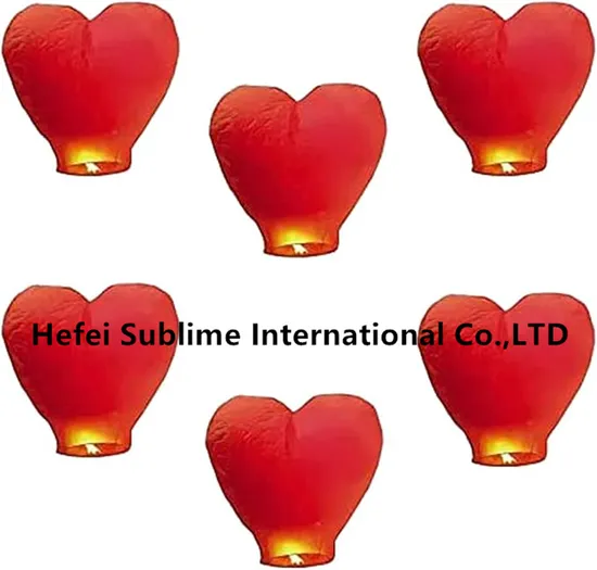 6 Pack Red Heart Shape Chinese Sky Lanterns for Wedding New Year 
