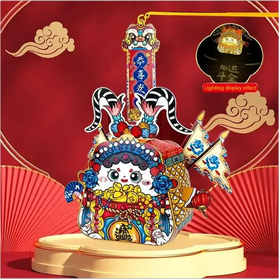 DIY Assembly Handheld Portable Festival Cartoon Chinese Paper Lantern with Light 