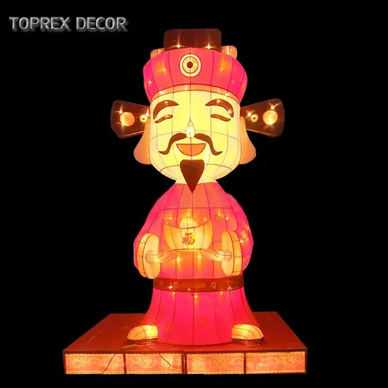 Chinese Festival Decoration Traditional Fabric The God of Wealth Fortune God Lantern 